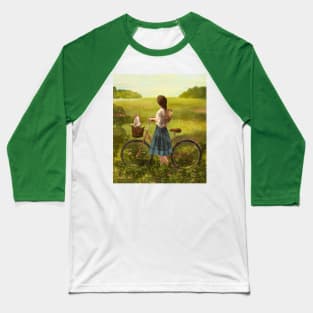 Girl with bike and cat in nature Baseball T-Shirt